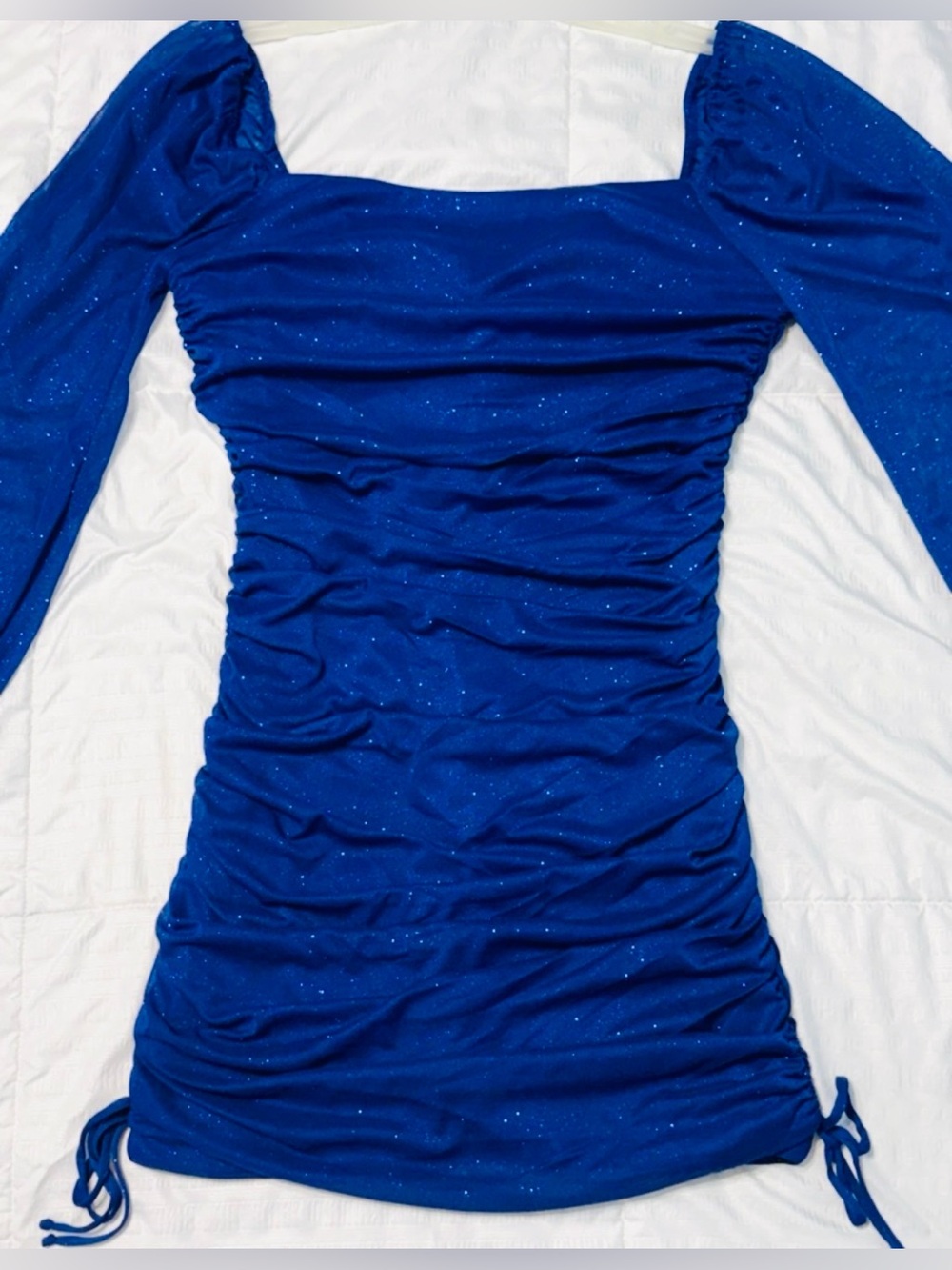 Jump Royal Blue Sparkle Ruched Long-Sleeve Mini Dress